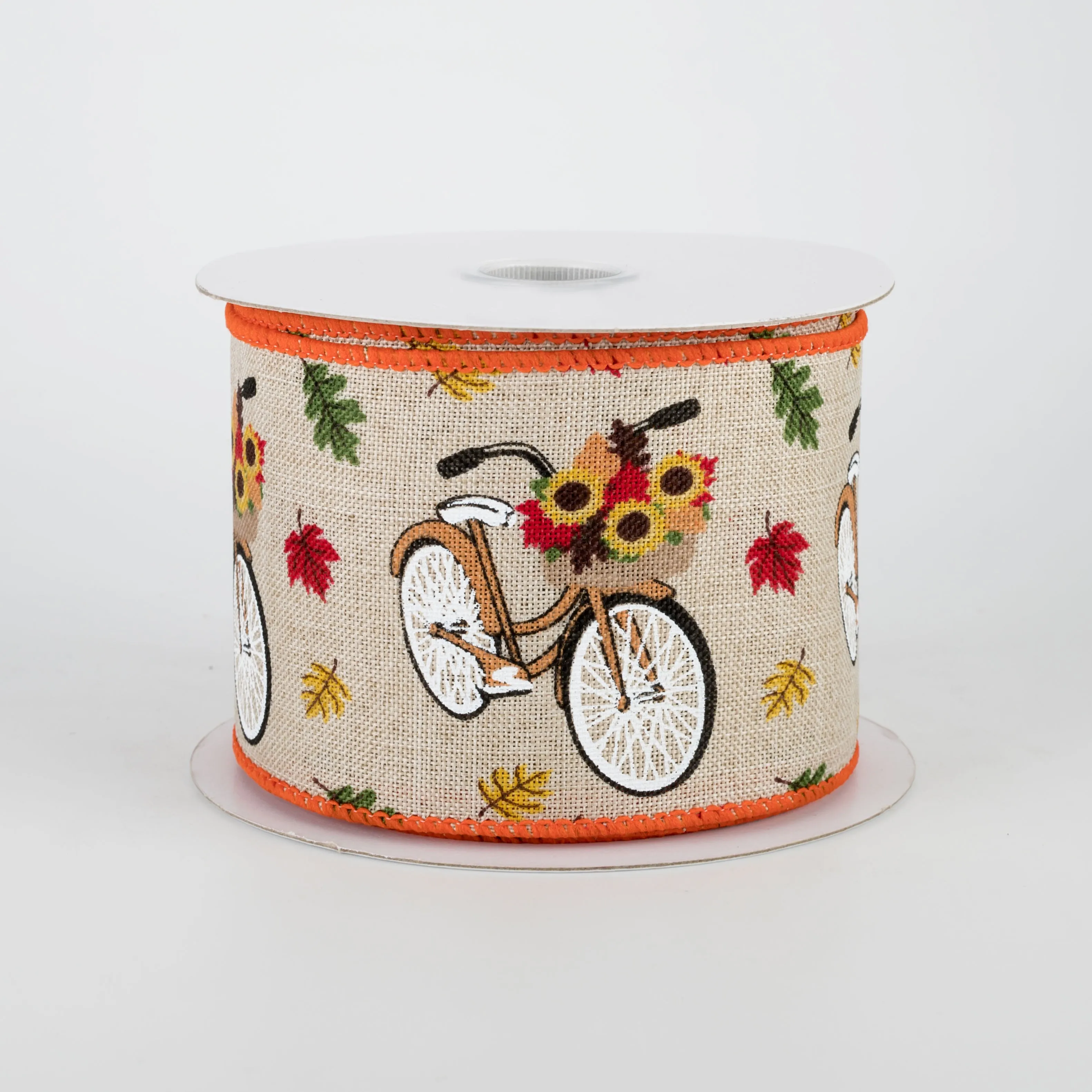 2.5" Fall Bicycles Ribbon: Natural (10 Yards)