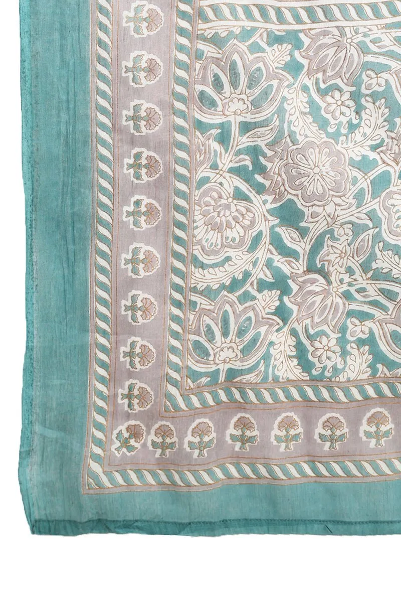 Ahika Teal Blue Pure Cotton Floral Printed Straight Suit Set