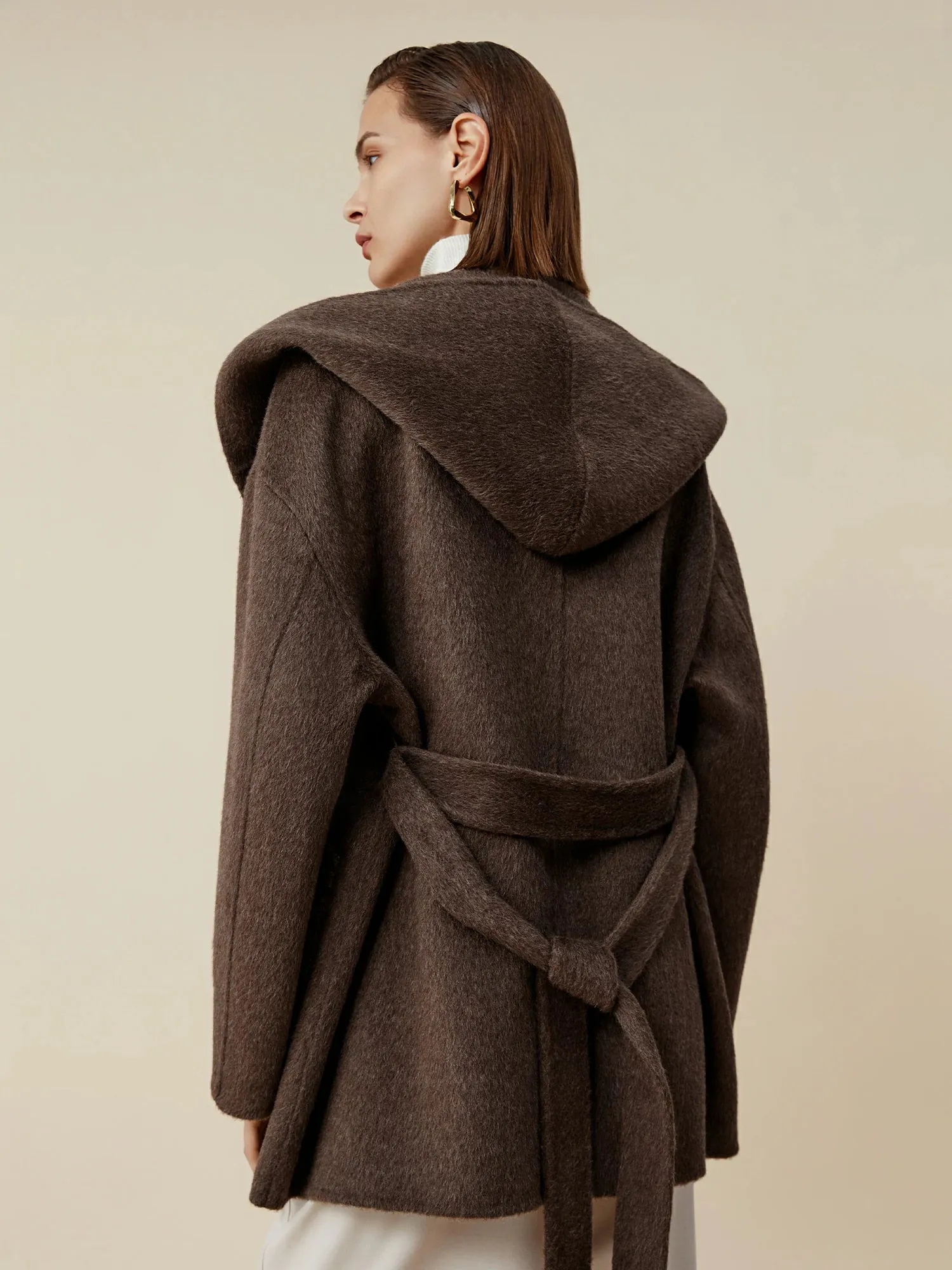 Amoretu Women's 70.9% Wool Hooded Long Sleeve Coat