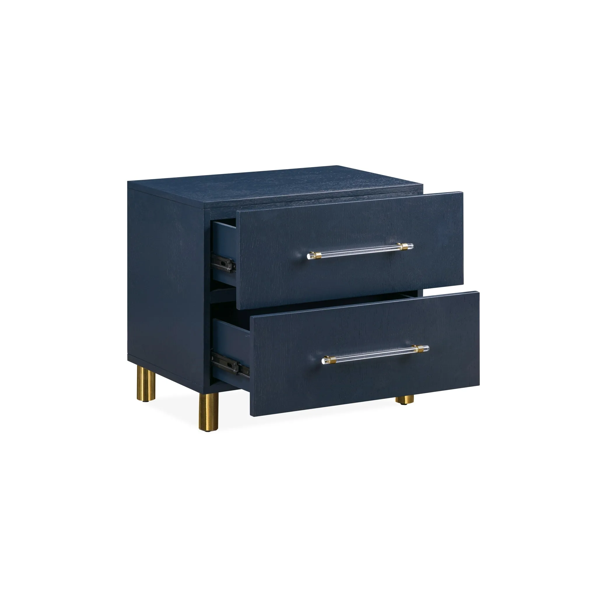 Argento Two Drawer USB Charging Nightstand in Navy Blue and Burnished Brass