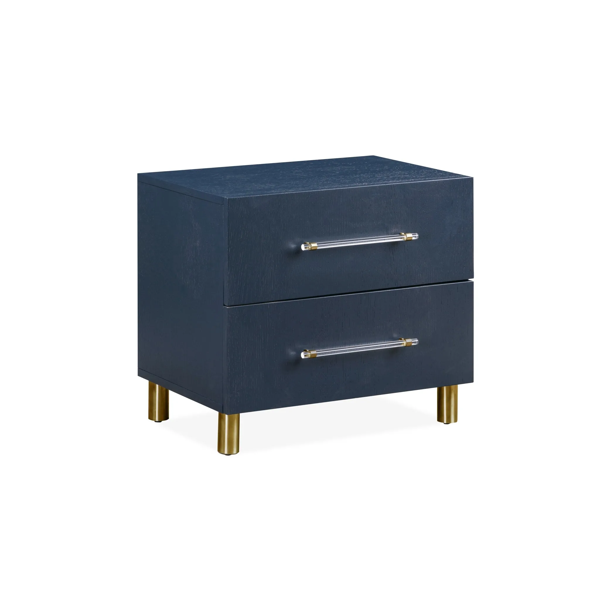 Argento Two Drawer USB Charging Nightstand in Navy Blue and Burnished Brass
