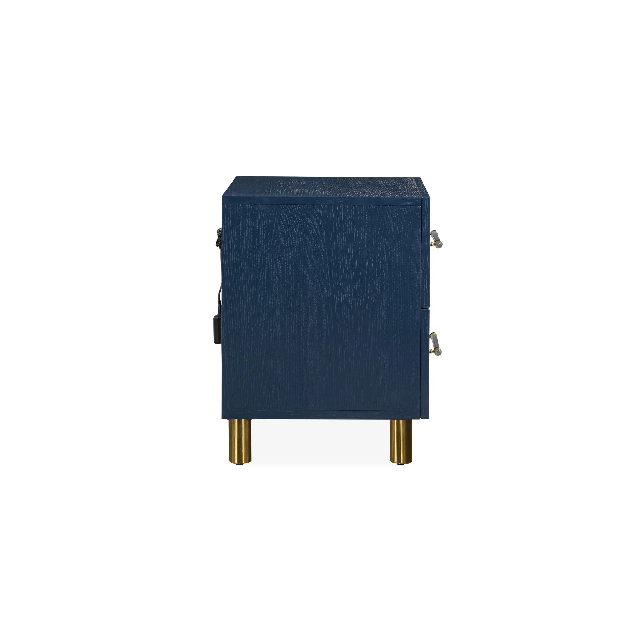 Argento Two Drawer USB Charging Nightstand in Navy Blue and Burnished Brass