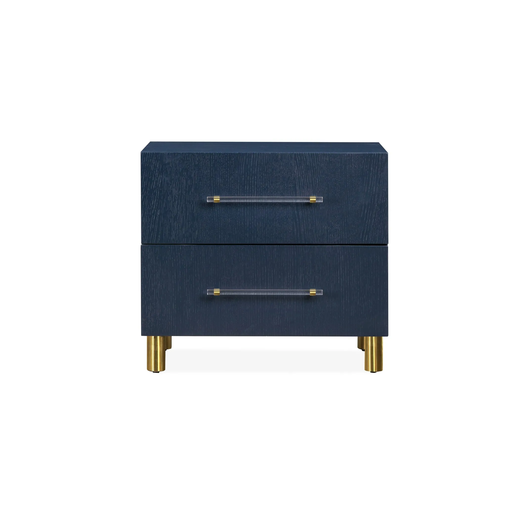 Argento Two Drawer USB Charging Nightstand in Navy Blue and Burnished Brass