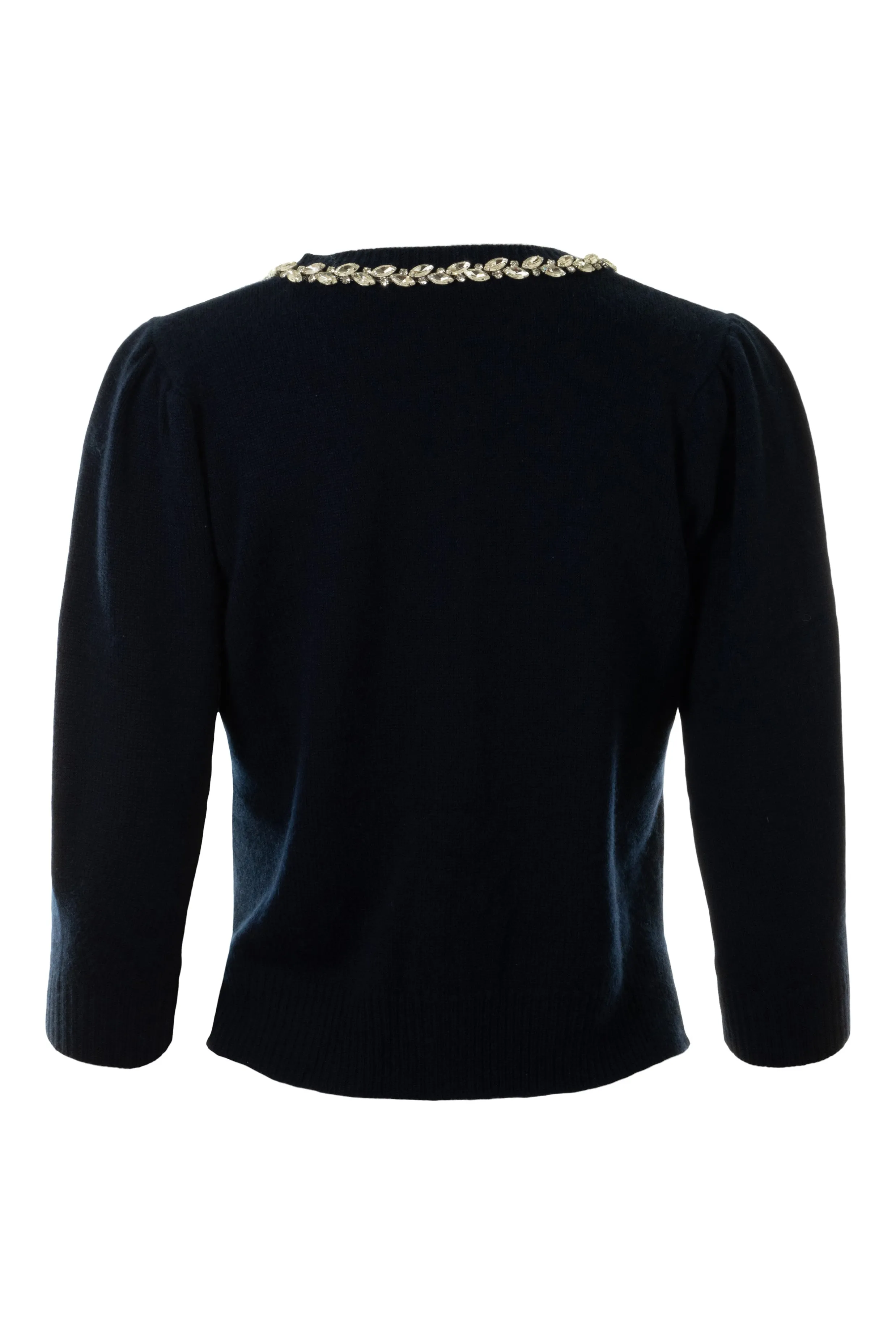 Autumn Cashmere Rhinestone Trimmed Puff Sleeve Cardigan