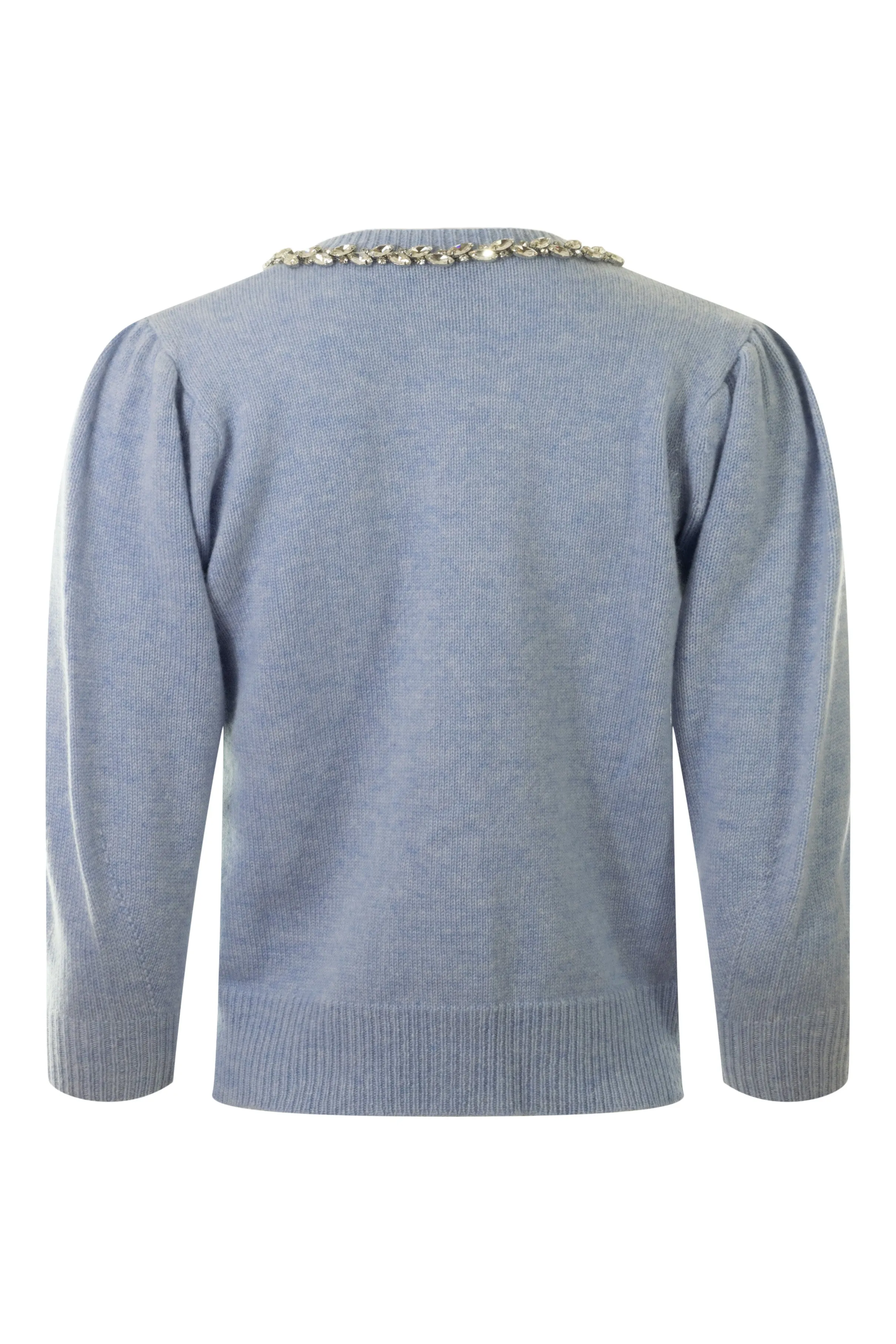 Autumn Cashmere Rhinestone Trimmed Puff Sleeve Cardigan
