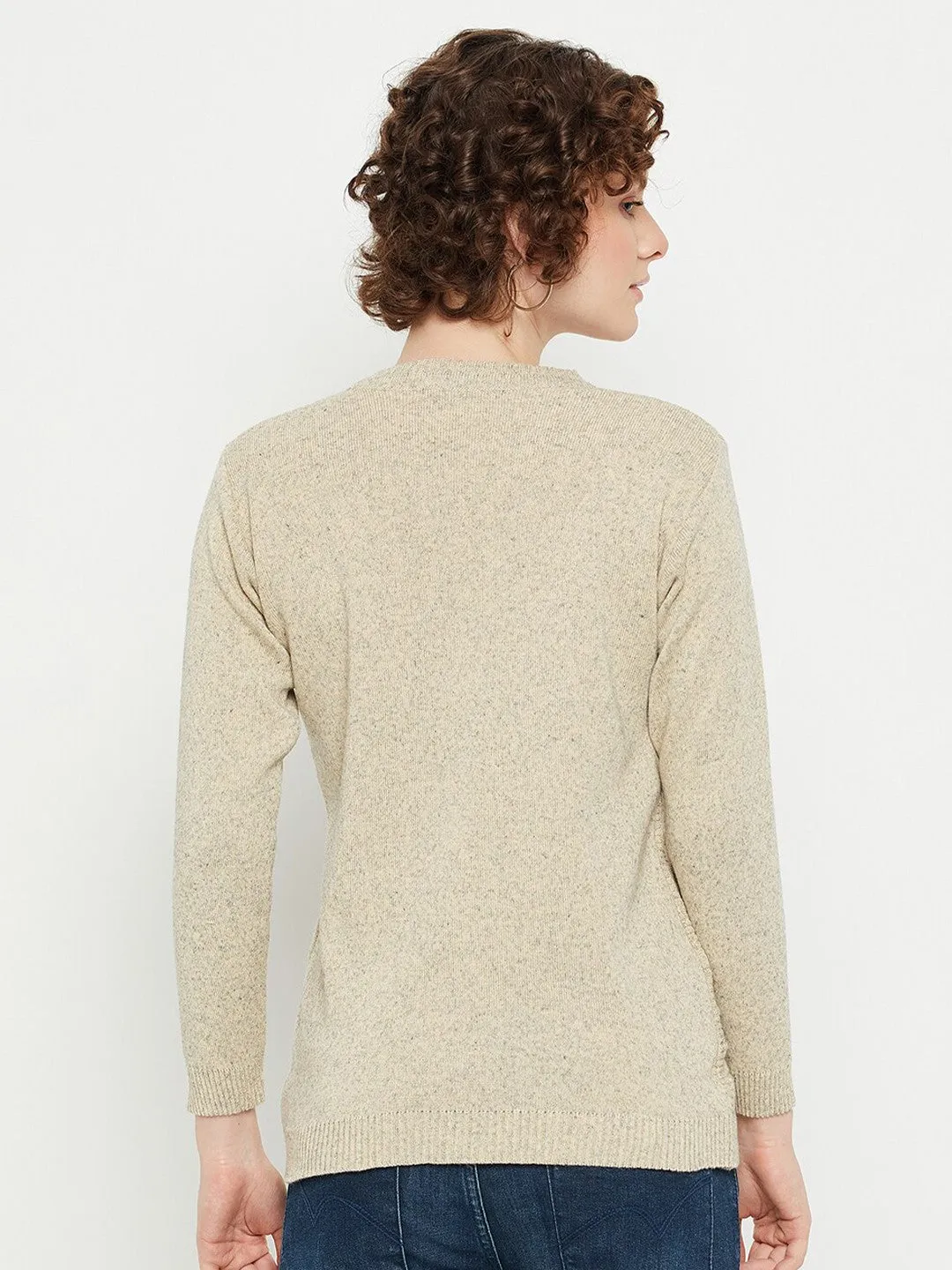Beige round neck Geometric print sweater