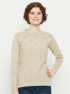 Beige round neck Geometric print sweater