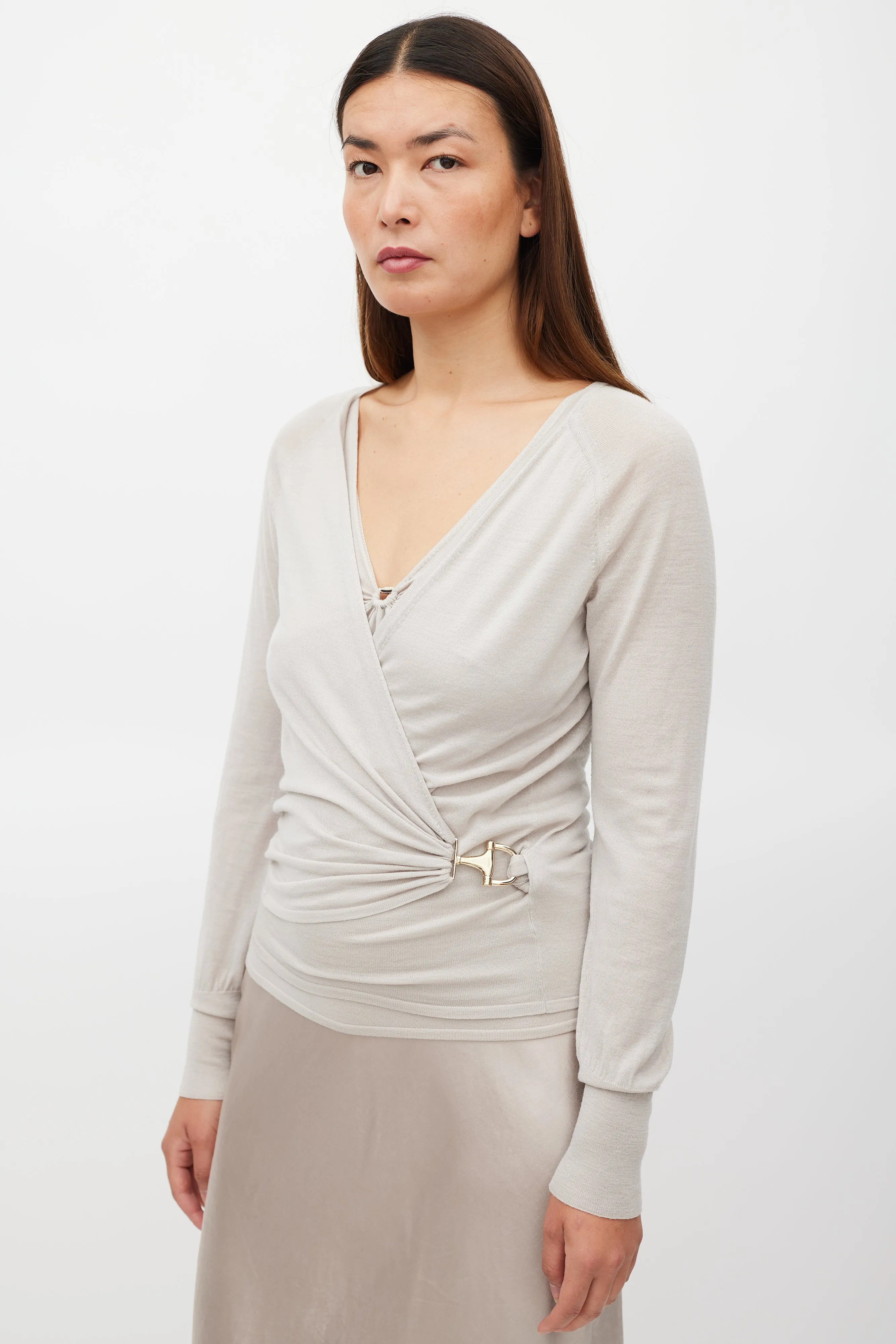 Beige Wool Hardware Tank & Cardigan Set