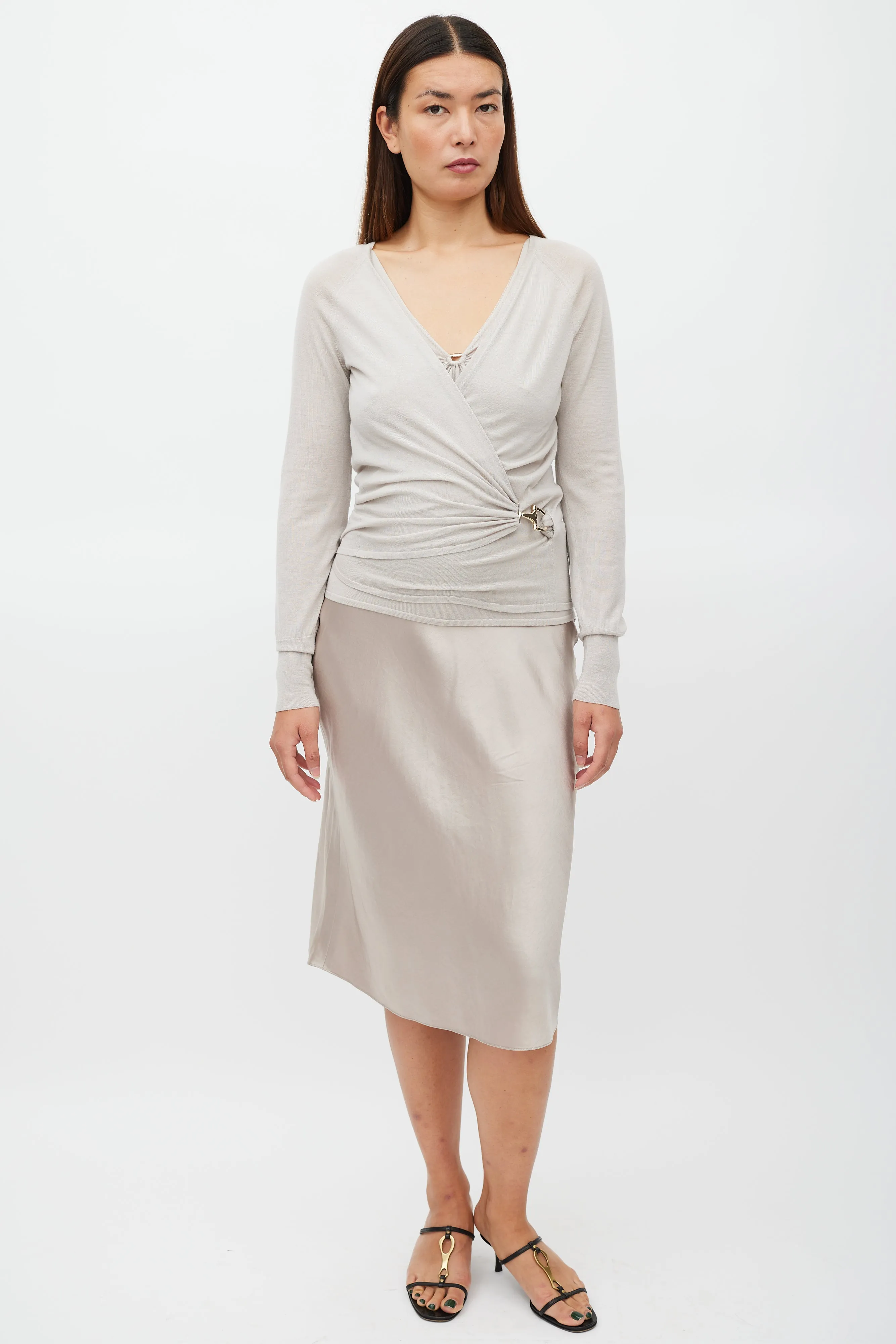 Beige Wool Hardware Tank & Cardigan Set