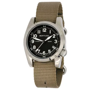 Bertucci Mens A-11T Americana Onyx Black Dial Dk. Khaki HP Nylon Band Quartz Watch - 13339