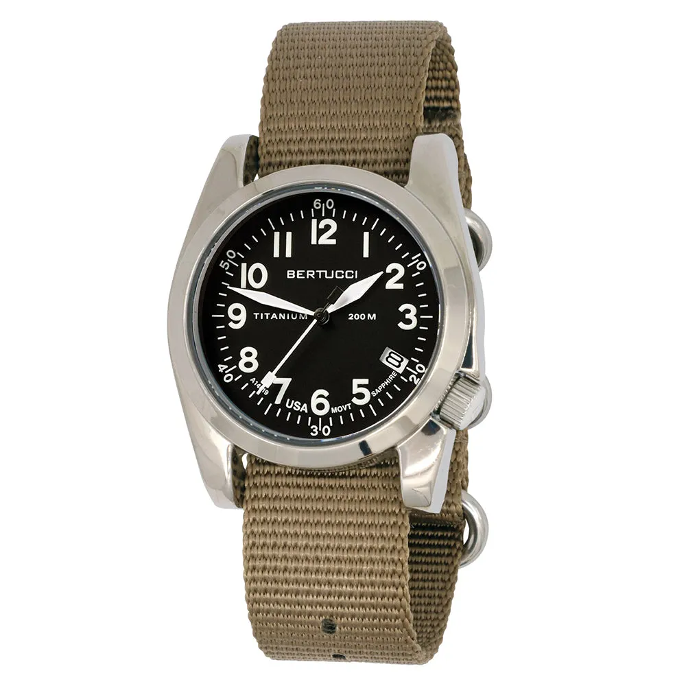 Bertucci Mens A-11T Americana Onyx Black Dial Dk. Khaki HP Nylon Band Quartz Watch - 13339