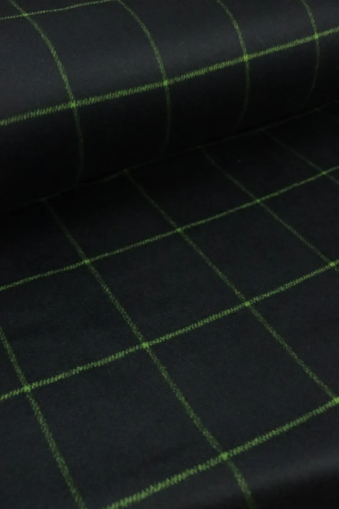 Black & Lime Windowpane Plaid Mid-Weight Woven Wool