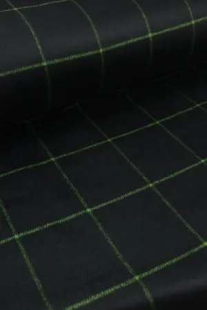 Black & Lime Windowpane Plaid Mid-Weight Woven Wool