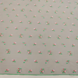 Black Tulle with Green Floral Printed Embroidered Fabric