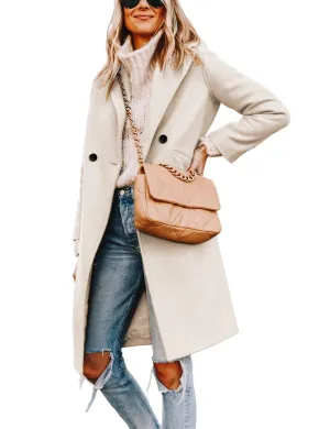 Black Women's Single-Breasted Peacoat Wool Coat Casual Notch Lapel - Hooever