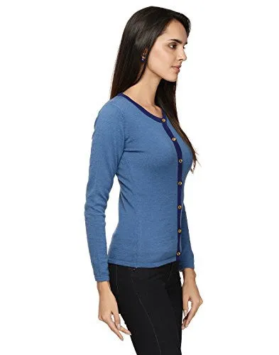 Blue Merino wool frount open Cardigan sweater Small