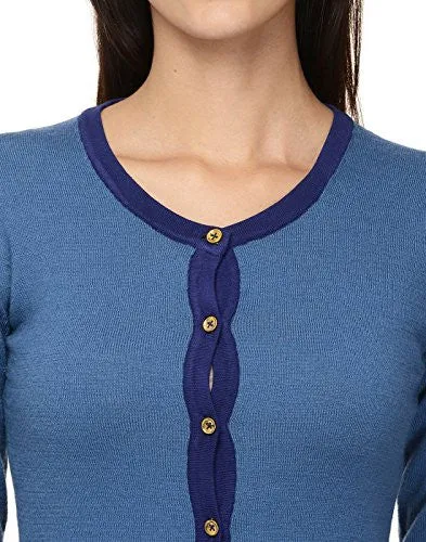 Blue Merino wool frount open Cardigan sweater Small