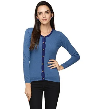 Blue Merino wool frount open Cardigan sweater Small