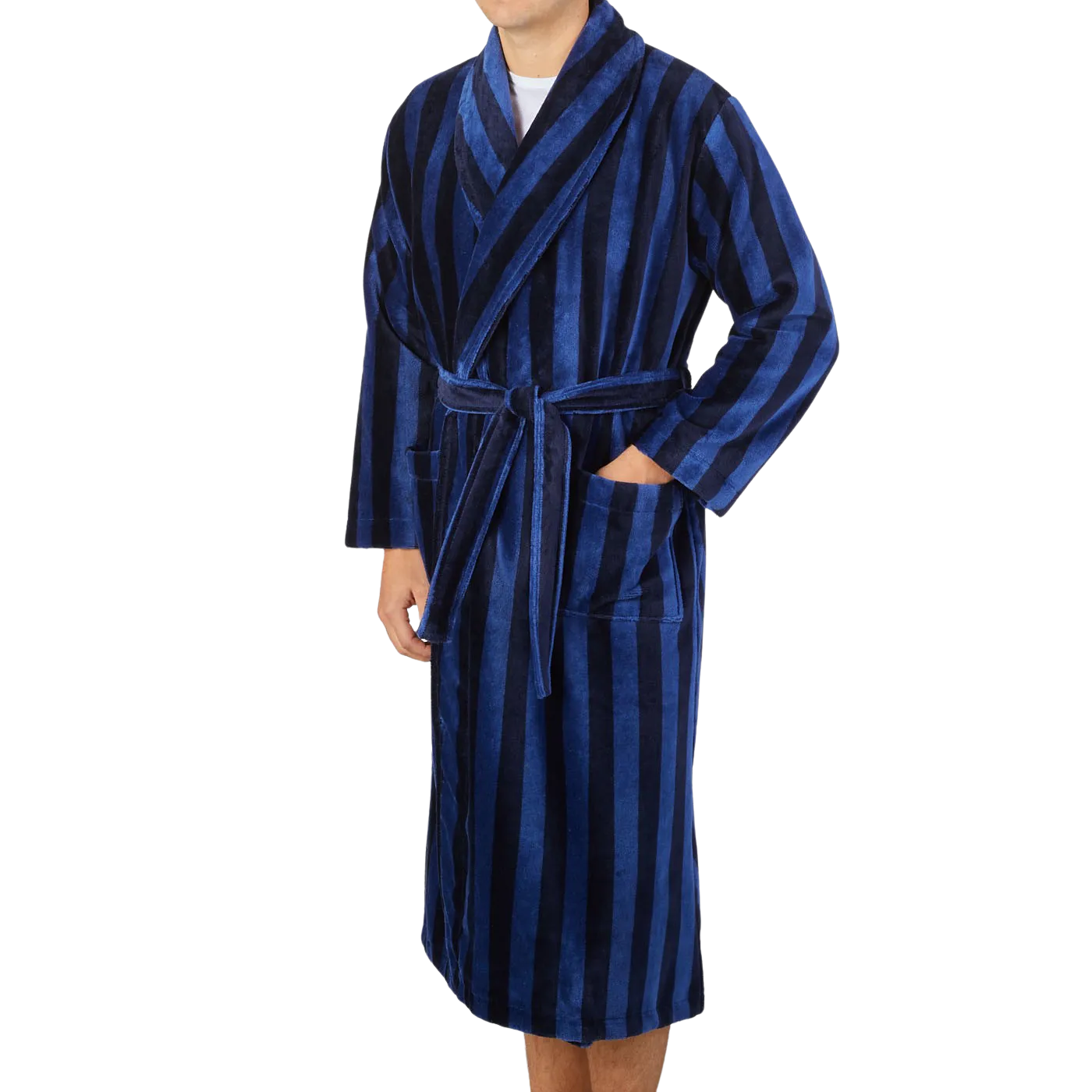 Blue Striped Cotton Velour Towelling Gown
