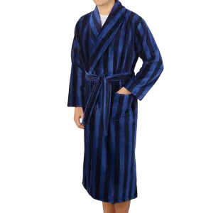 Blue Striped Cotton Velour Towelling Gown
