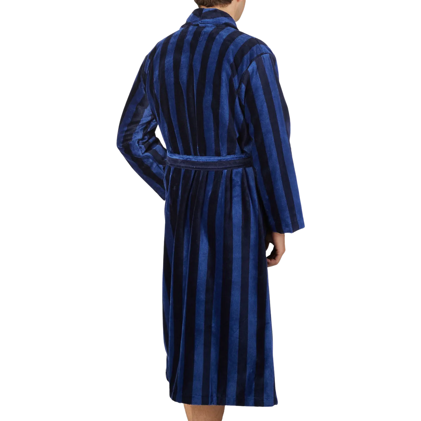 Blue Striped Cotton Velour Towelling Gown