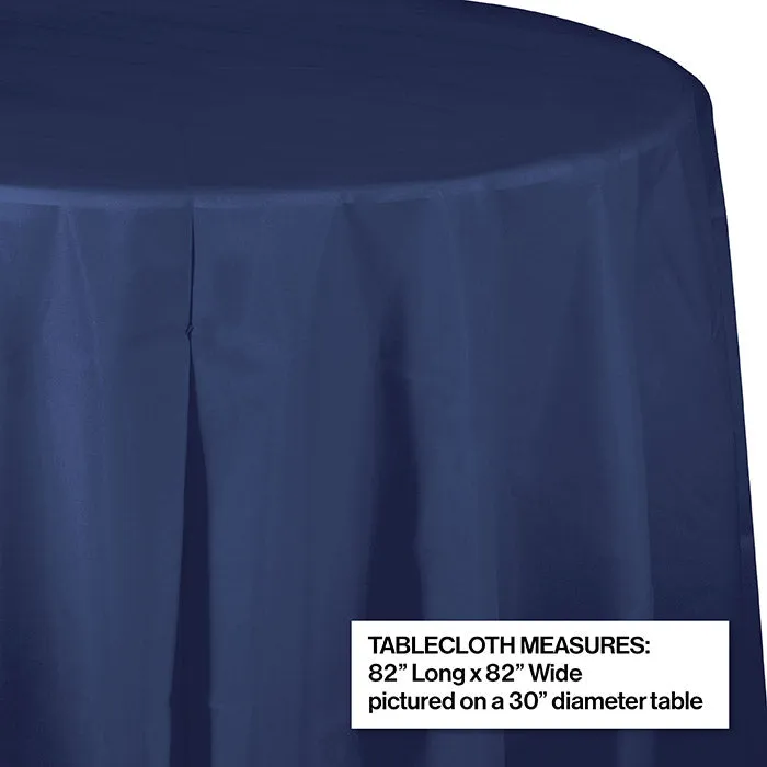 Bulk Navy Round Plastic 82 inch Table Covers (12 per Case)