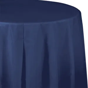 Bulk Navy Round Plastic 82 inch Table Covers (12 per Case)