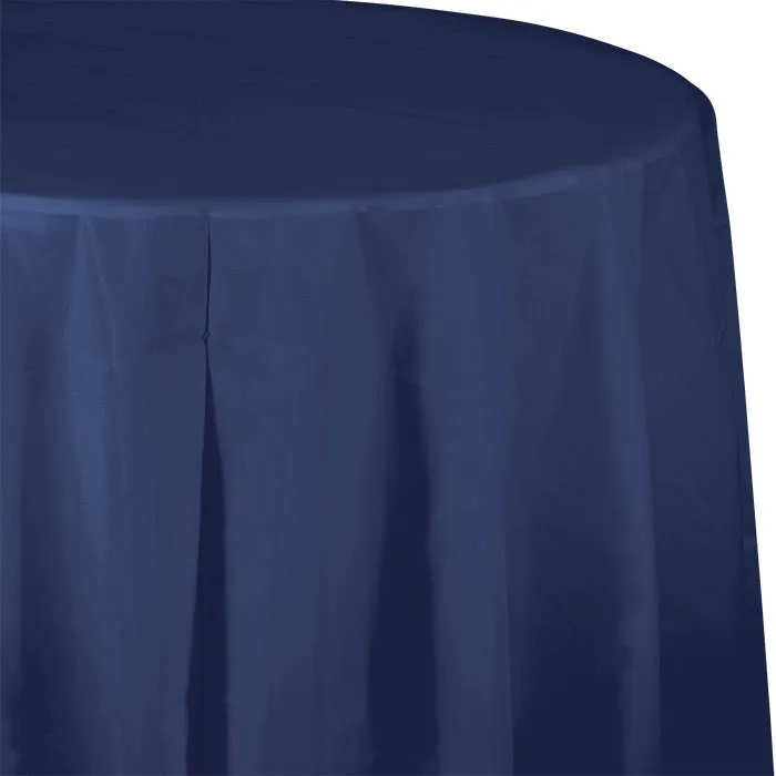 Bulk Navy Round Plastic 82 inch Table Covers (12 per Case)