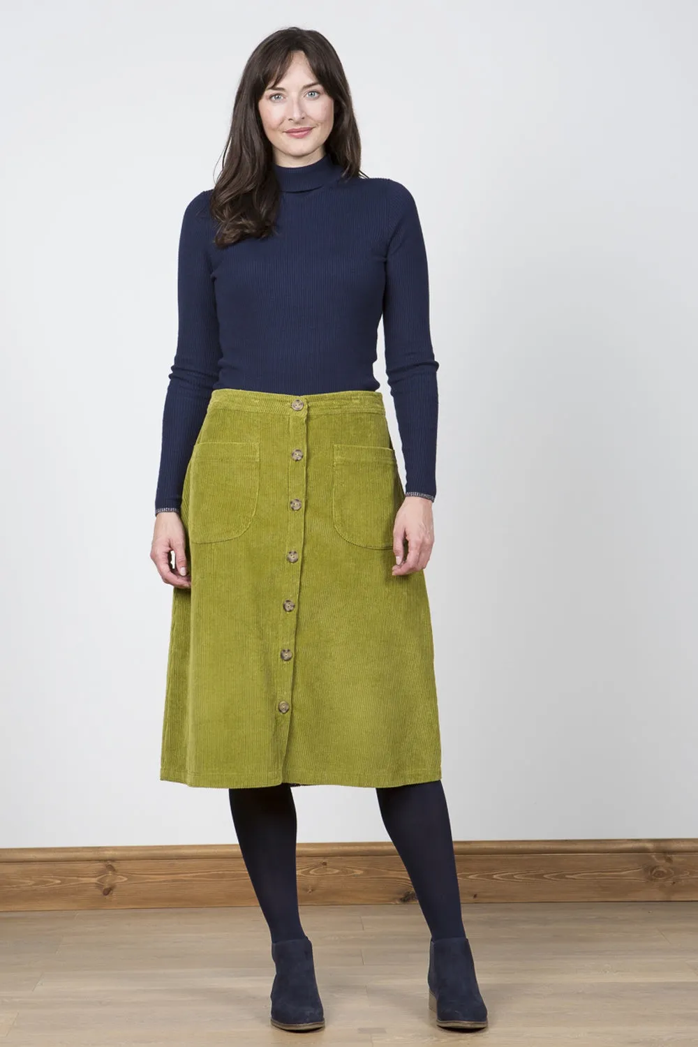 Button Through Skirt Plain Navy