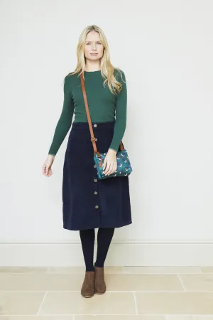 Button Through Skirt Plain Navy