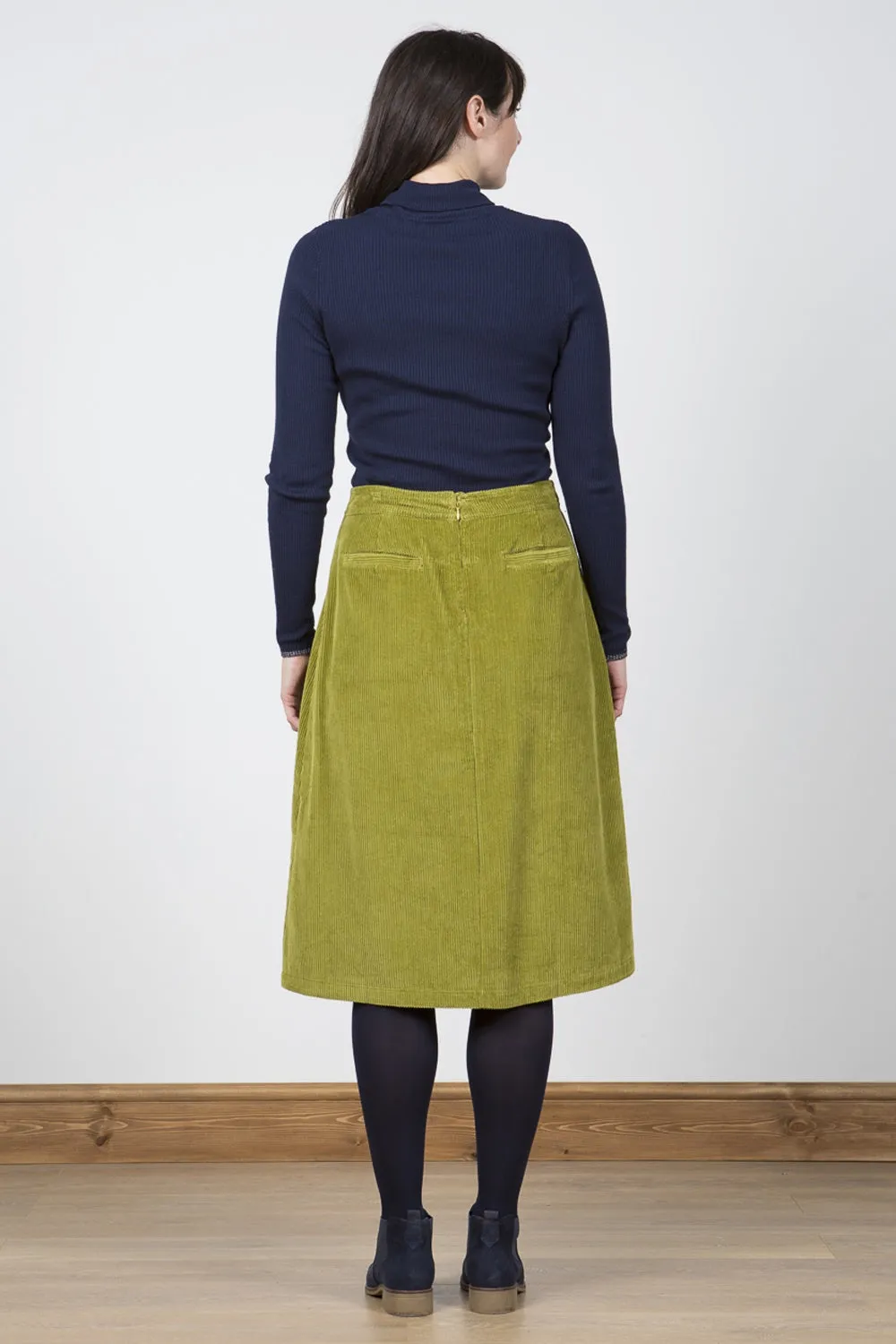Button Through Skirt Plain Navy