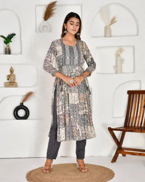 Casual Rayon Embroidered Nyra Cut Pant Set