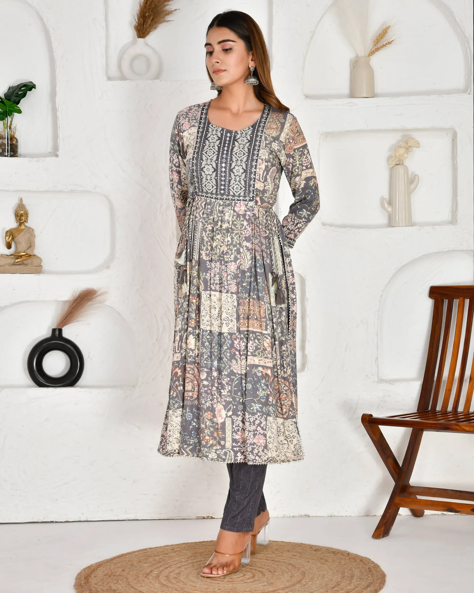 Casual Rayon Embroidered Nyra Cut Pant Set