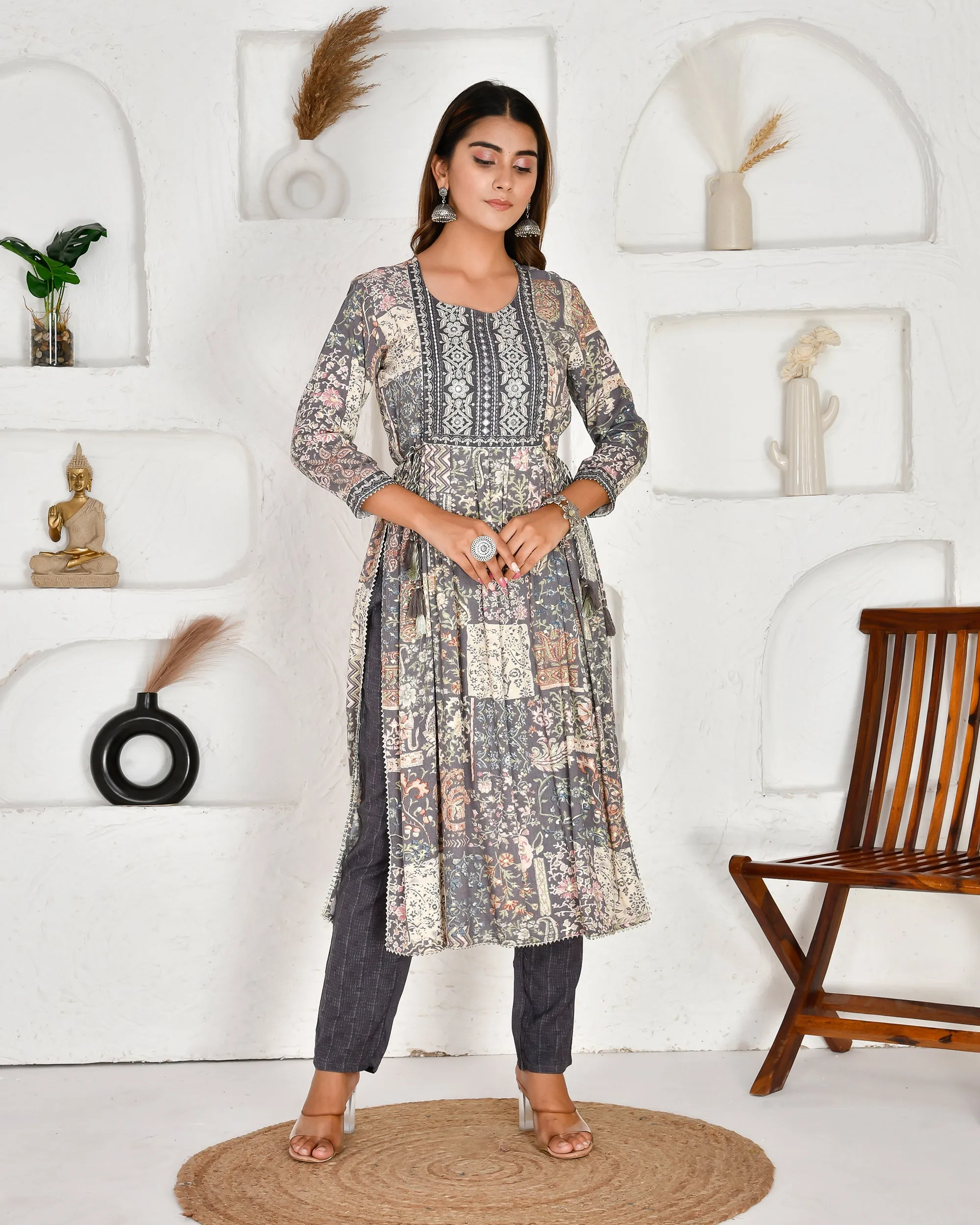 Casual Rayon Embroidered Nyra Cut Pant Set