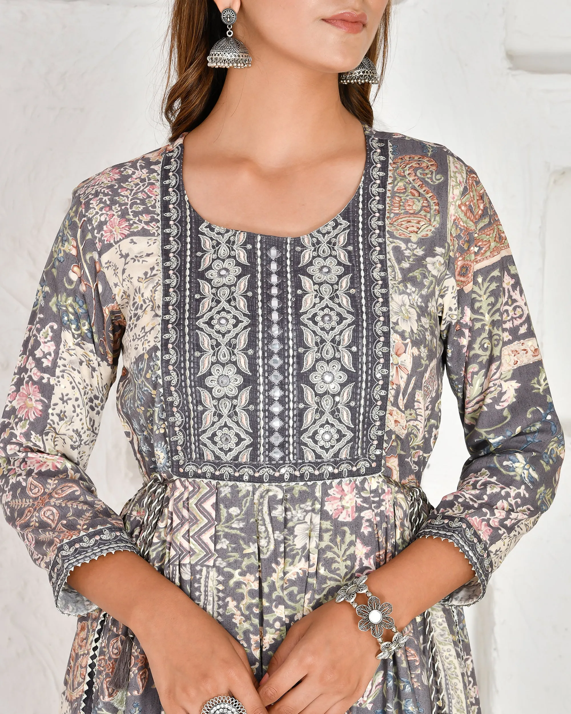 Casual Rayon Embroidered Nyra Cut Pant Set