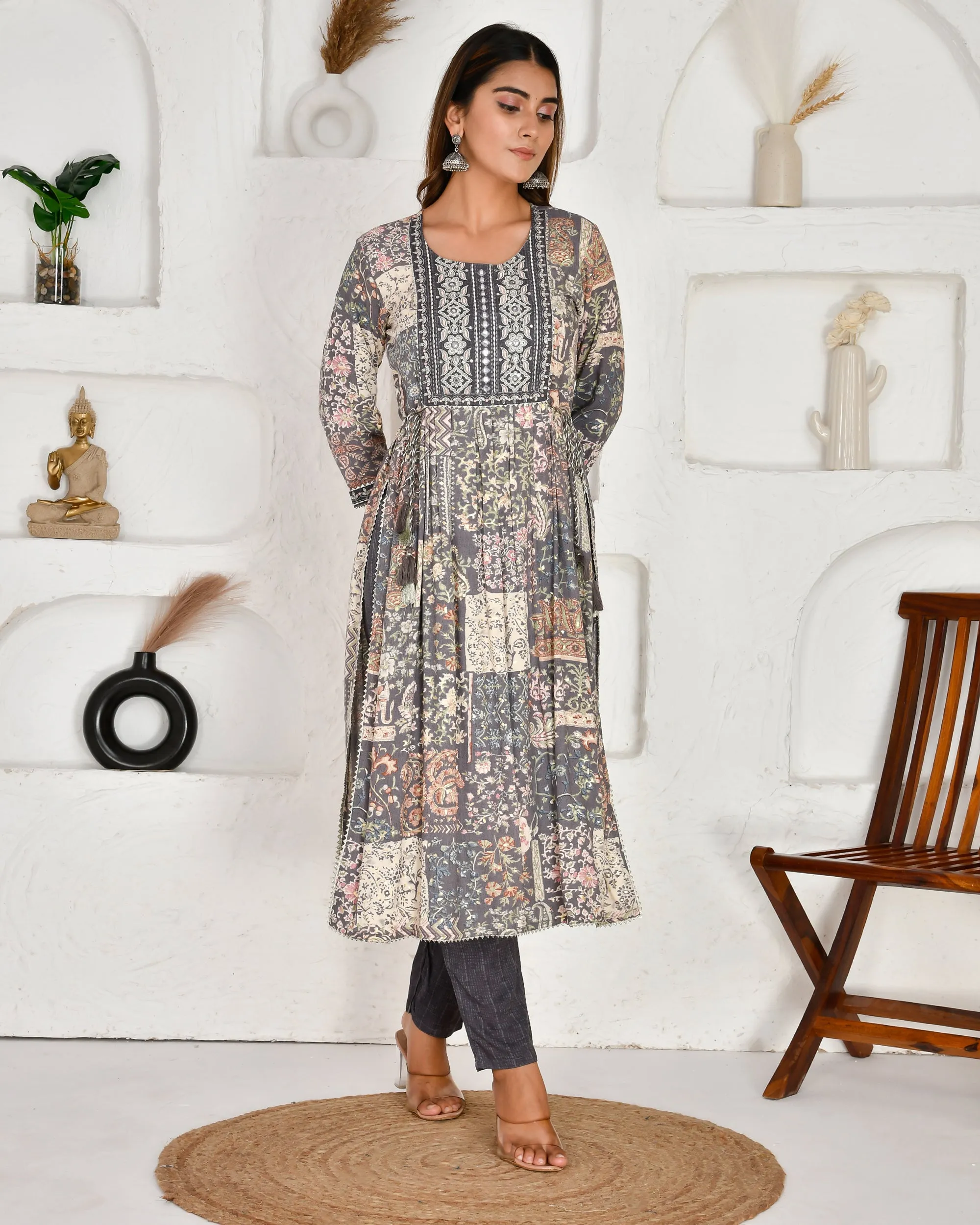 Casual Rayon Embroidered Nyra Cut Pant Set