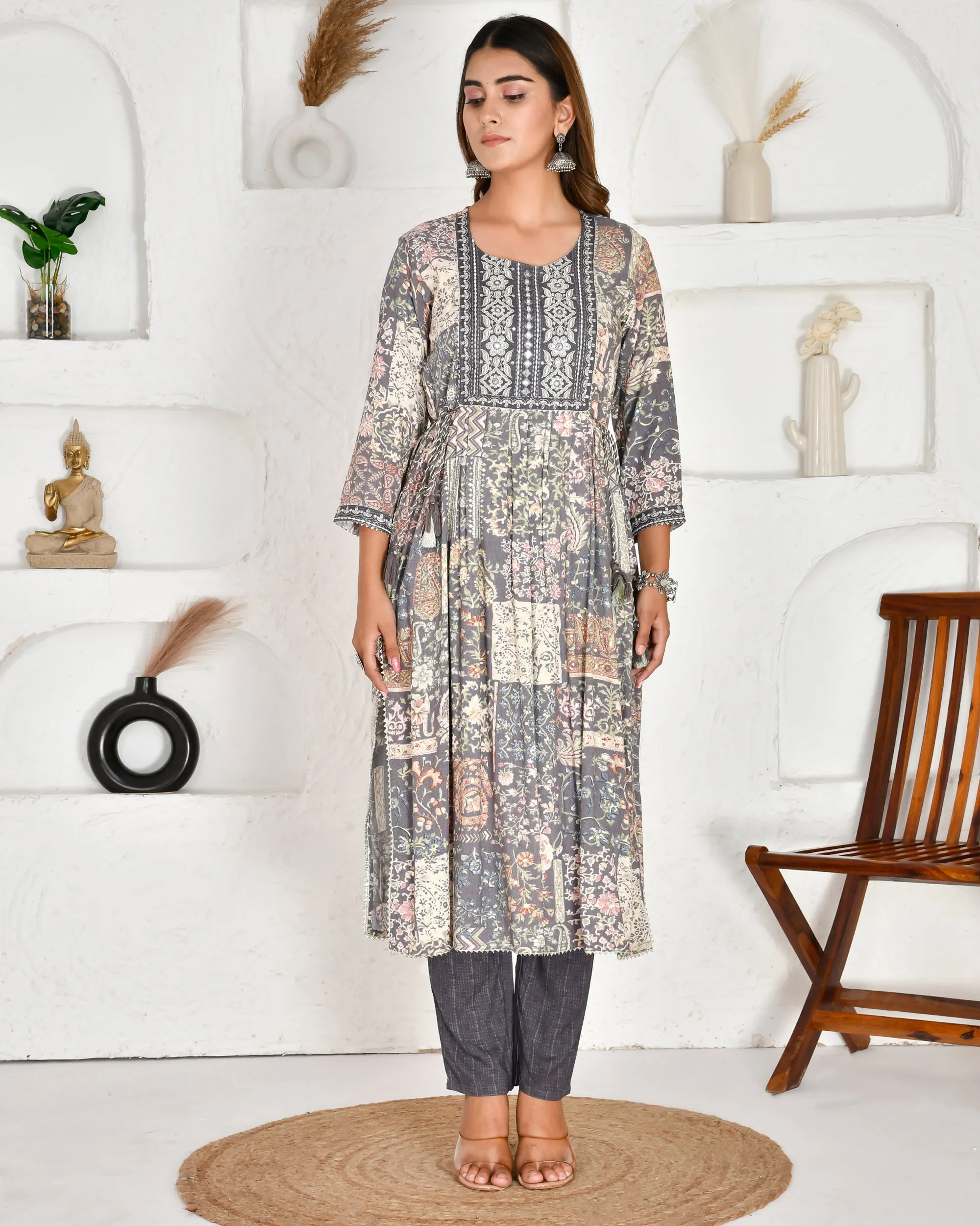 Casual Rayon Embroidered Nyra Cut Pant Set