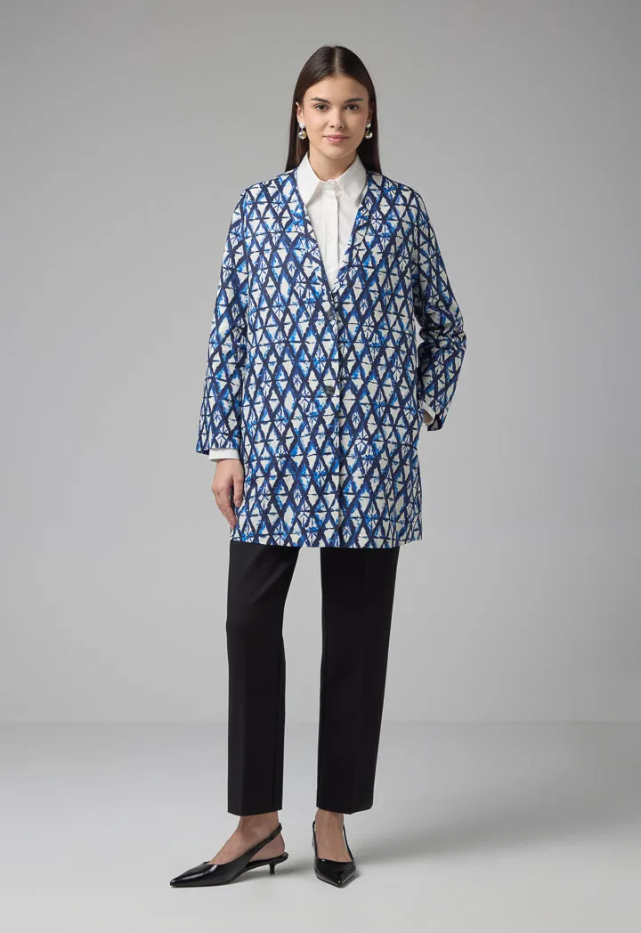 Choice Geometric Printed Midi Jacket Indigo