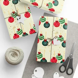 Christmas Ornament Wrapping Paper : Festive Holiday Gift Wrap with Red & Green Ornaments, Perfect for Christmas Gifts