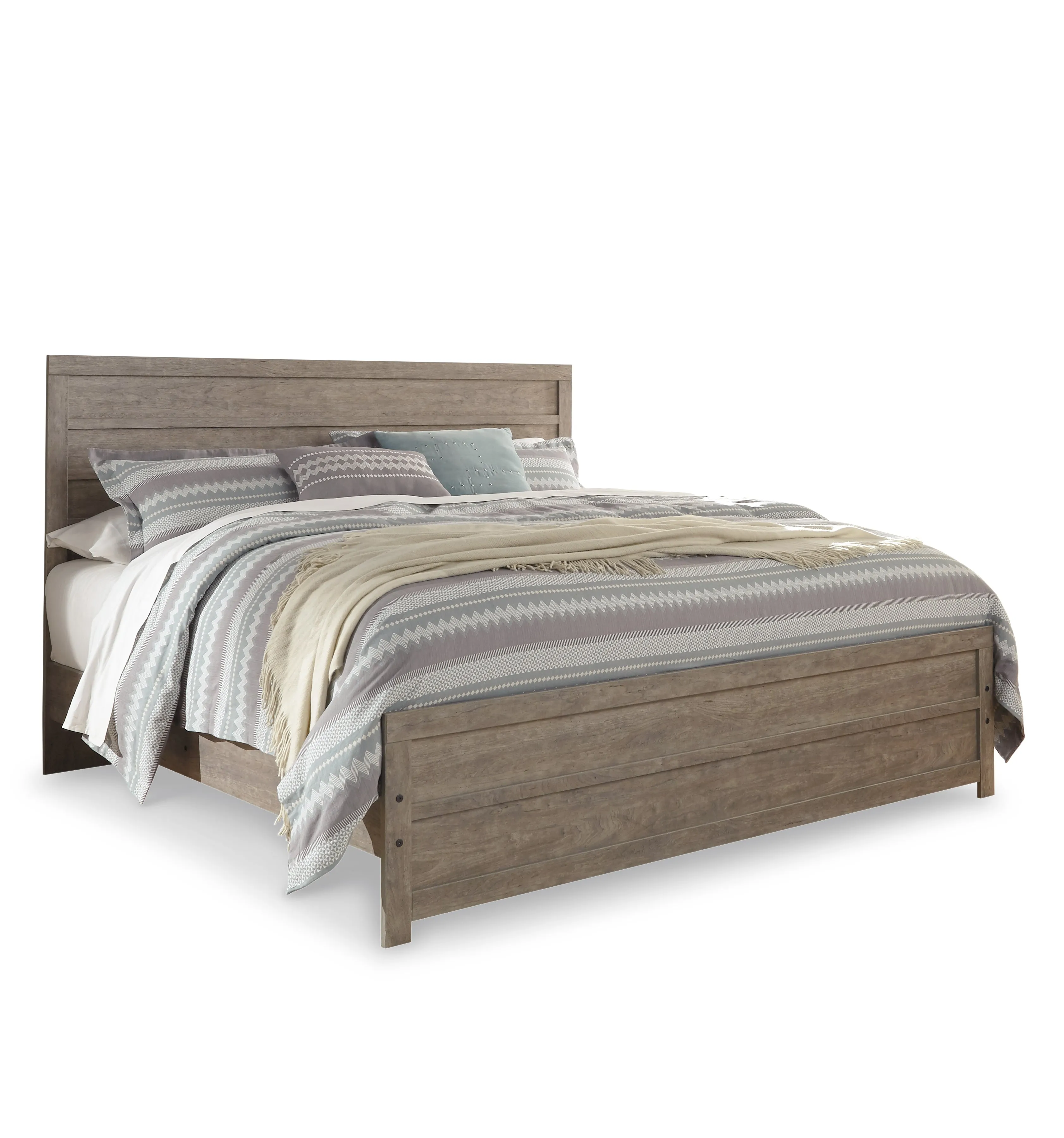 Culverbach King Panel Bed with 2 Nightstands in Gray
