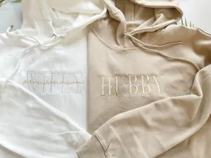 Custom Embroidered Anniversary Sweatshirt Hoodie, Embroidery Wifey Hubby Couple Hoodie Sweatshirt, Custom last name Sweatshirt
