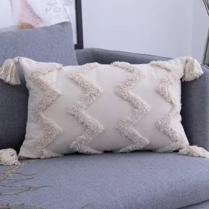 Elegant Bohemian Embroidered Tassel Cushion Cover in Luxurious Linen Cotton