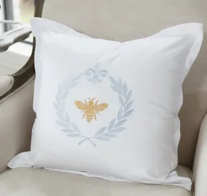 Elegant French Bee Embroidered Throw Pillow 20x20