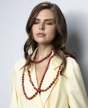 Endless Red Fabric-Wrapped Beaded Necklace