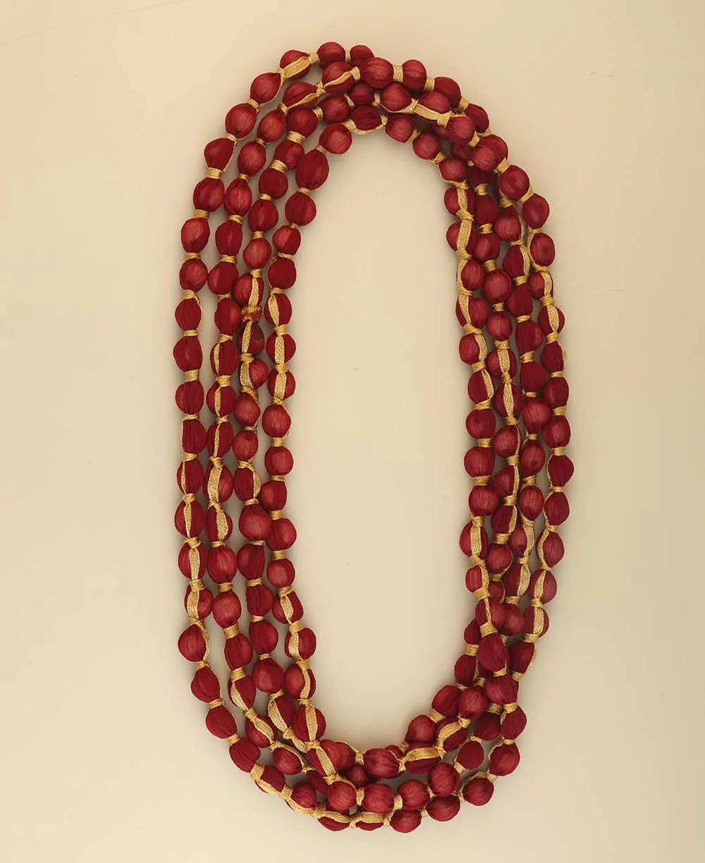 Endless Red Fabric-Wrapped Beaded Necklace