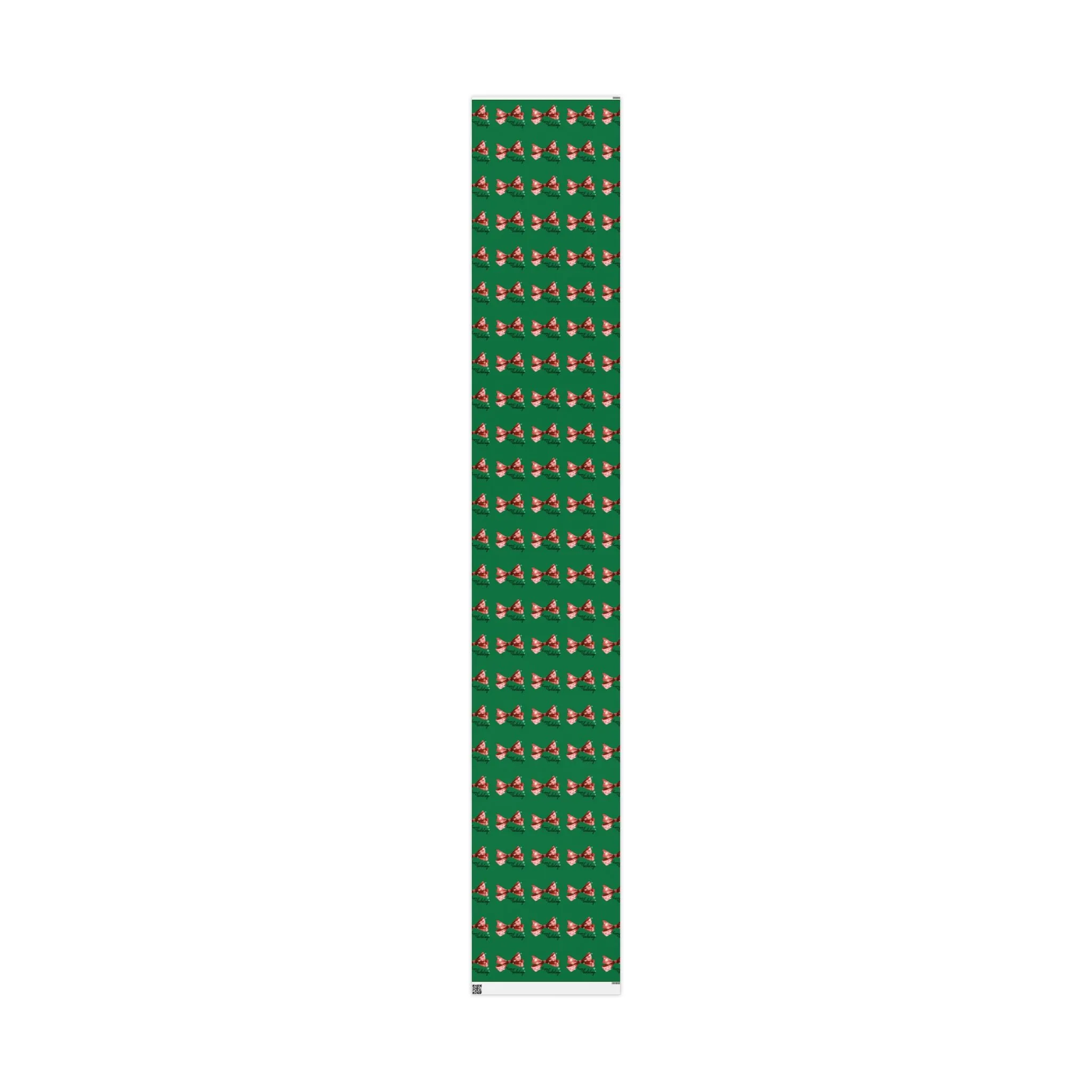 Festive Red Bow Christmas Wrapping Paper : Elegant Green Holiday Gift Wrap with Snowflakes and "Happy Holidays" Script