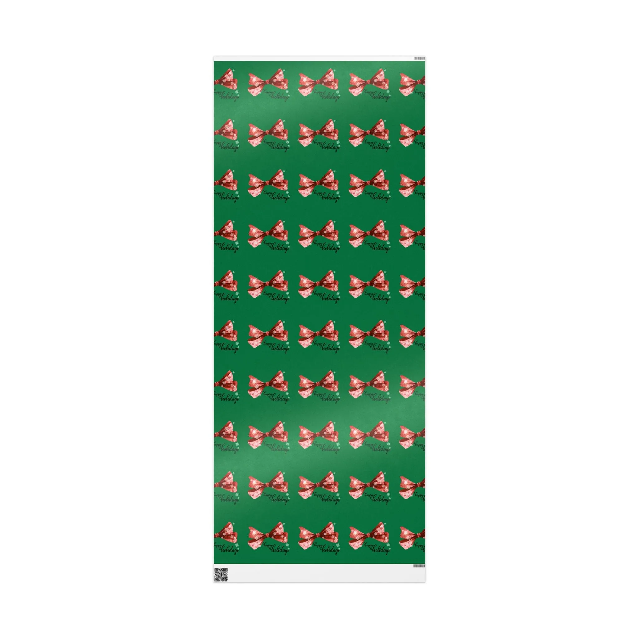 Festive Red Bow Christmas Wrapping Paper : Elegant Green Holiday Gift Wrap with Snowflakes and "Happy Holidays" Script