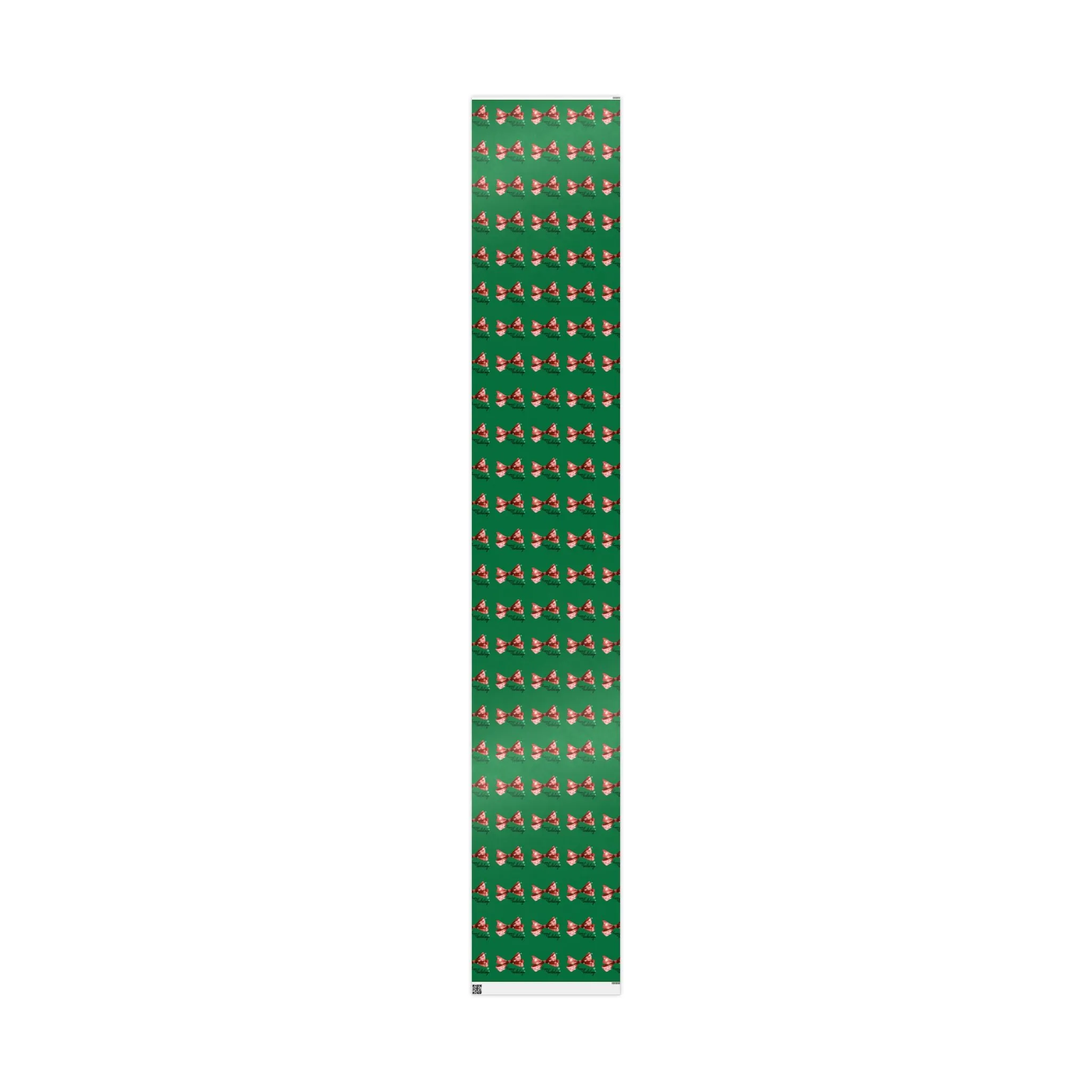 Festive Red Bow Christmas Wrapping Paper : Elegant Green Holiday Gift Wrap with Snowflakes and "Happy Holidays" Script