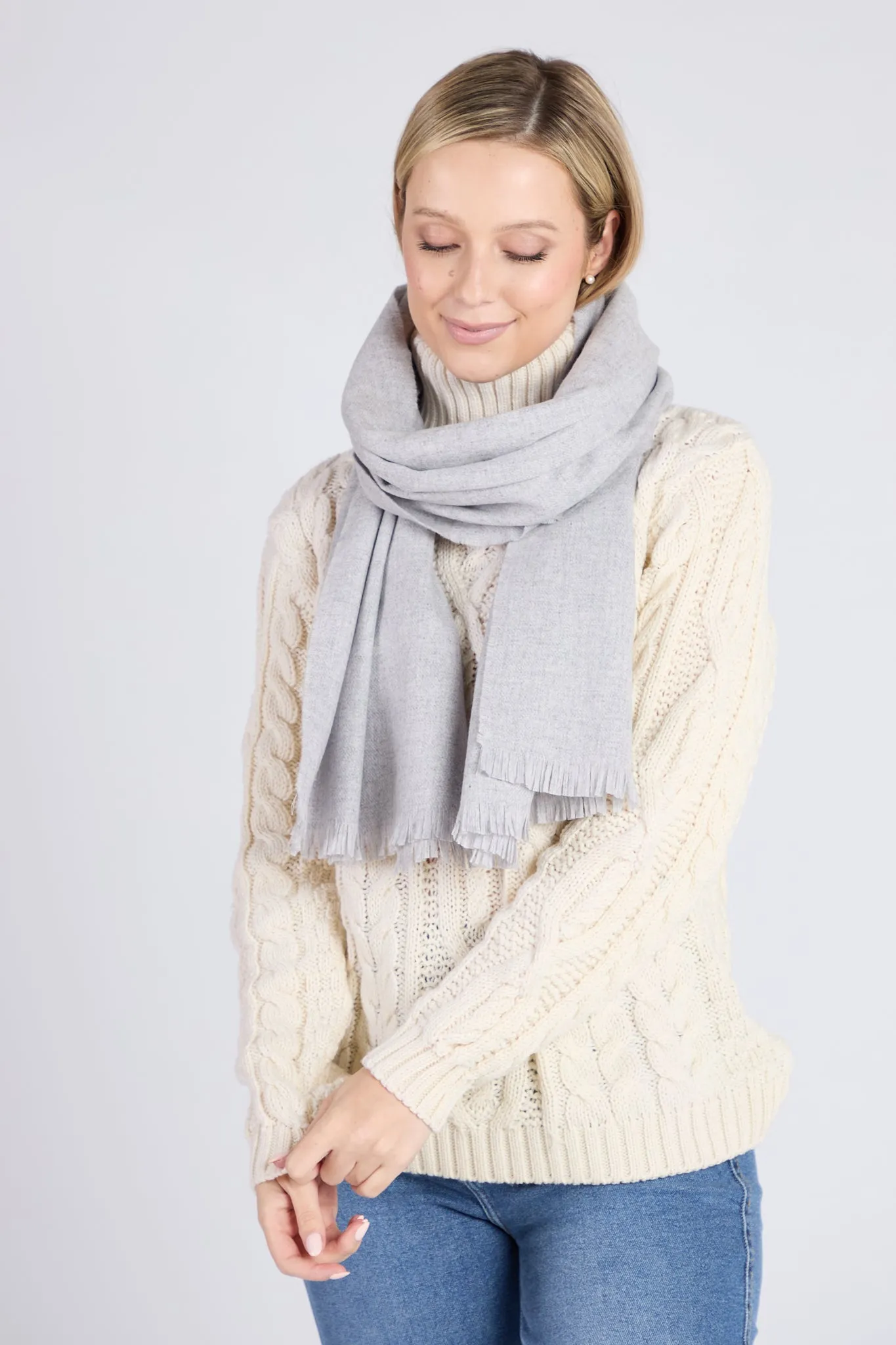 Foxford Pearl Grey Fine Wool Cashmere Blend Scarf