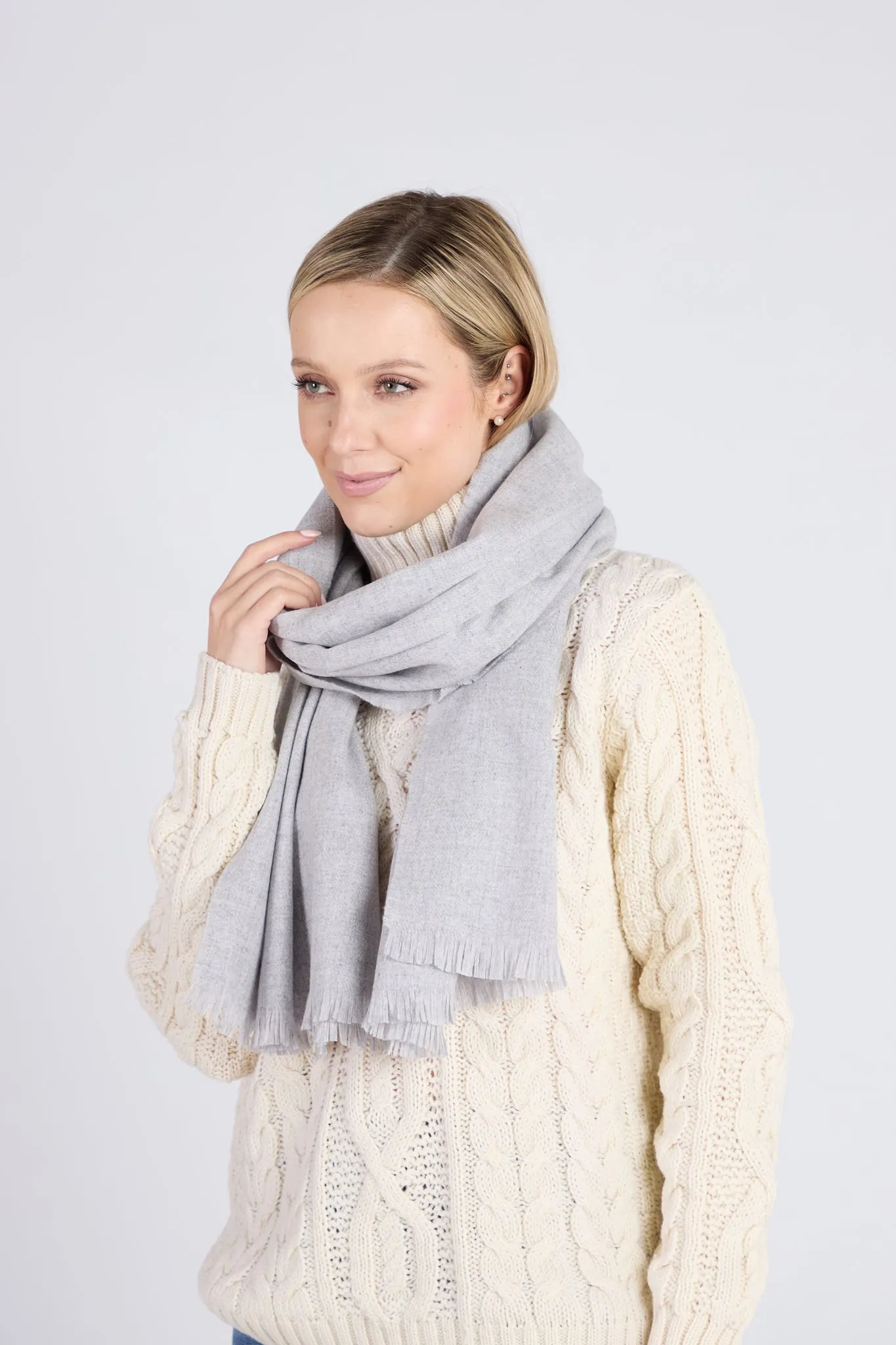 Foxford Pearl Grey Fine Wool Cashmere Blend Scarf